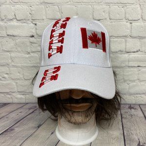 Canada Hat Cap Strap Back White Embroidered Spell Out Canadian Flag Acrylic